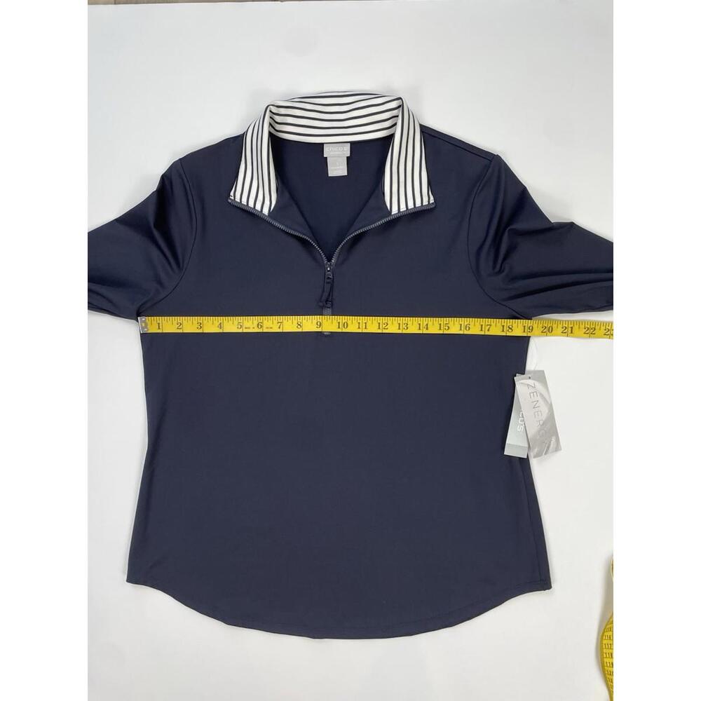 NWT Chico’s Zenergy Navy 1/4 Zip Striped Detail Nautical Top Shirt Chico’s  1 - Picture 8 of 9